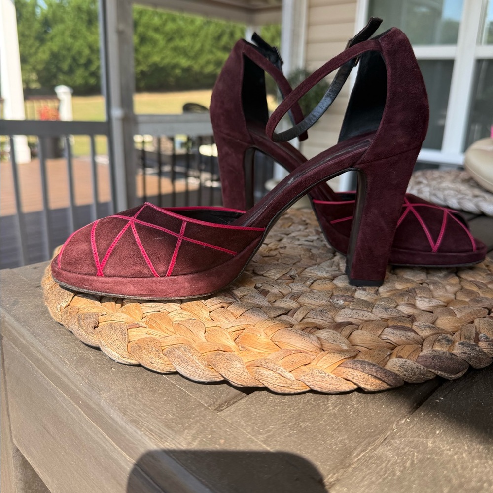 Elegant Suede Burgundy and Pink Via Spiga Women's Platform Heels, sz 10